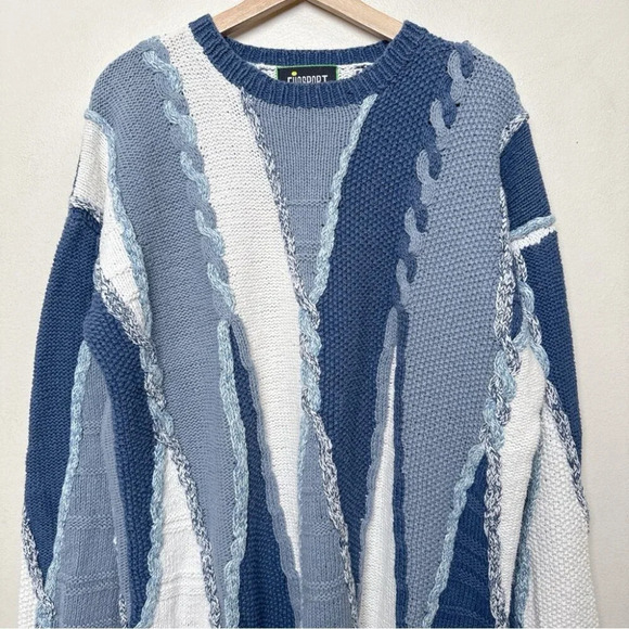 Funsport Womens Large Chunky Blue White Color Mix Ramie Sweater - Picture 5 of 16